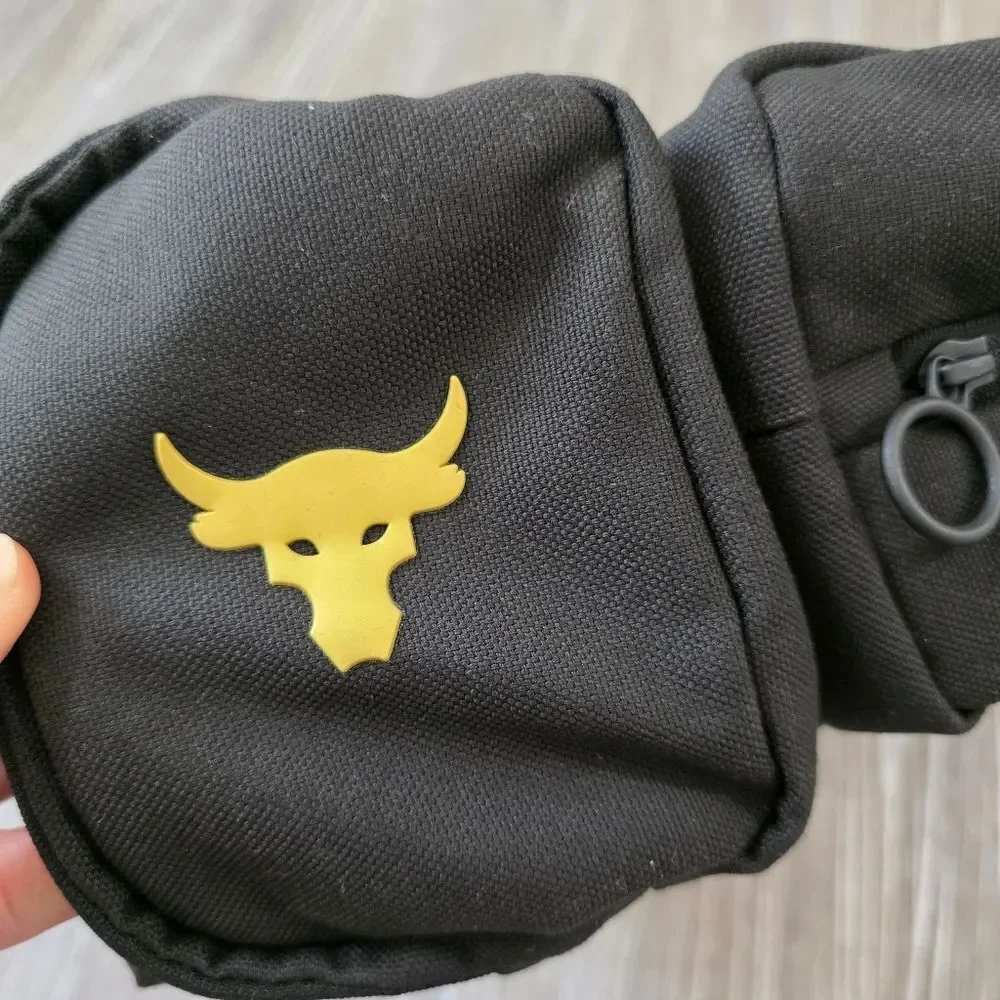 UA Under Armour Project Rock Duffle Backpack Bag Black Gold Gym New 1376459-002